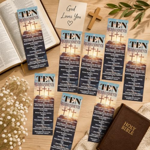 Ten Commandments Bookmarks Gifts - 100 Pcs Bible Verse Religious Bookmark Paper Christian Inspirational Book Marks Page Marker for Women Men Office Church Book Lovers Reading Party Rewards - color: Ten Commandments