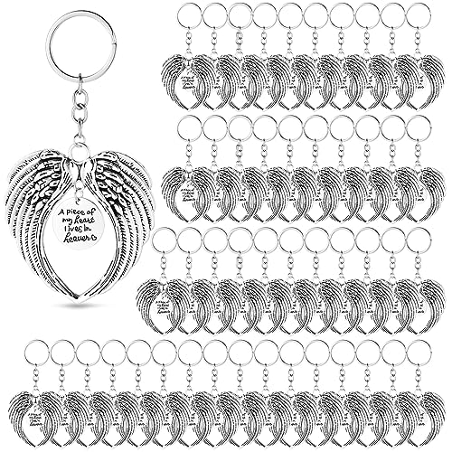WILLBOND 48 Pcs Silver Angel Wings Keychain Memorial Funeral Gifts Bulk