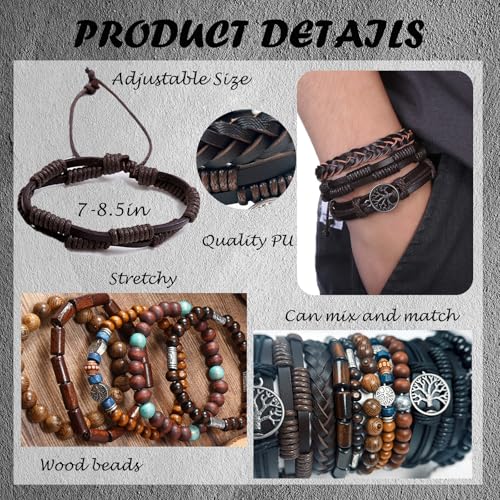 Punk Braided Leather Bracelets for Men Women Tribal Wrap Wristband - color: Tree