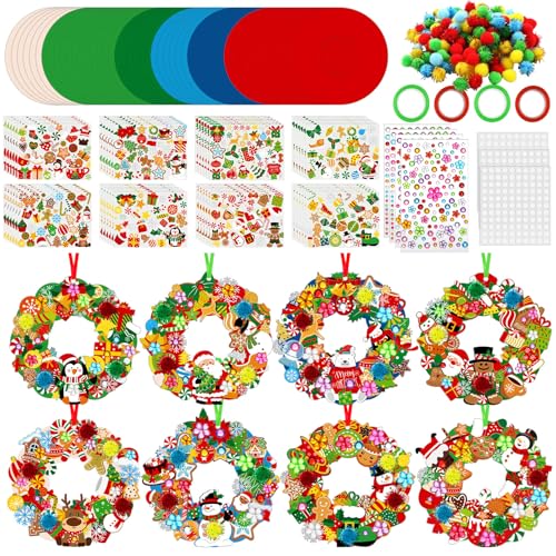 Hollowfly 48 Sets Christmas Wreath Craft Kits with Stickers - style: Christmas