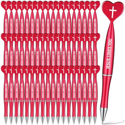 Sayglossy 60 Pcs Christian Jesus Loves You Pens Bulk, Red - color: Red