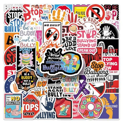 Stand Against Bullying Stickers 50pcs for Teen Water Bottle Cartoon Trendy Aesthetic Stickers Fun Aesthetic Waterproof Vinyl Decals for Laptop Bumper Luggage Skateboard Guitar (Colours-B7) - color: Colours-b7