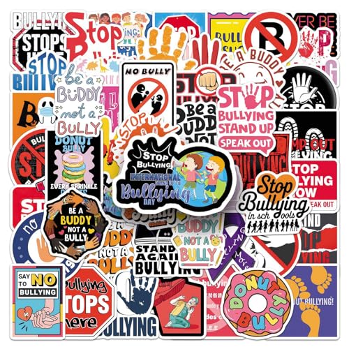 Stand Against Bullying Stickers 50pcs for Teen Water Bottle Cartoon Trendy Aesthetic Stickers Fun Aesthetic Waterproof Vinyl Decals for Laptop Bumper Luggage Skateboard Guitar (Colours-B7) - color: Colours-b7
