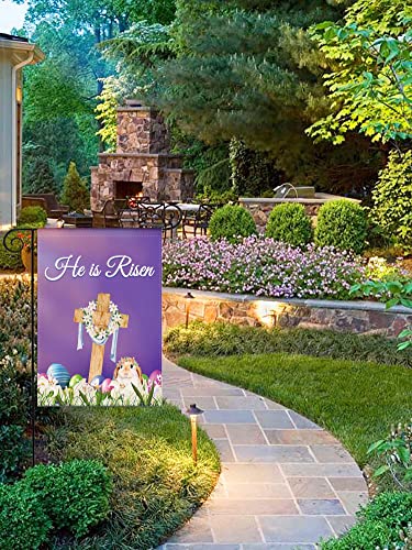 Easter Cross Tulip Flowers Burlap Religious Garden Flag, 12.5x18 inches