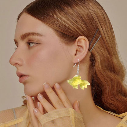 Anmpab Beach Funny Cute Goldfish Dangle Drop Earrings Lovely Resin Transparent Fish Earrings for Women - color: Yellow