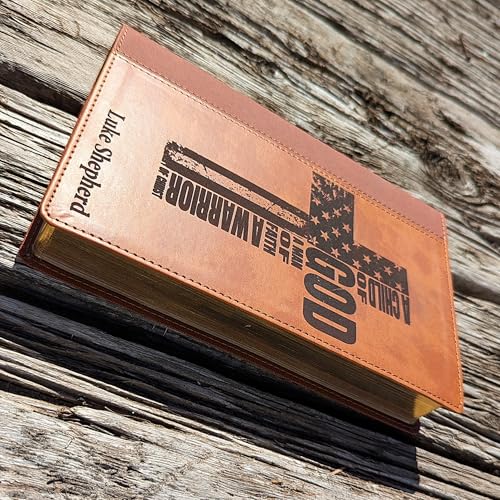 Personalized NIV Bible, Large Print, Custom Holy Cross Bible, New International Version | Man of Faith, Brown - color: Brown Personalized Leather