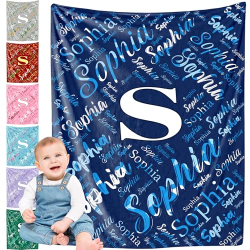 Custom Baby Blanket,Personalized Name Throw Blankets for Girls Boys Kids Baby Newborn Customized Gifts for Birthday Christmas - color: Design 1