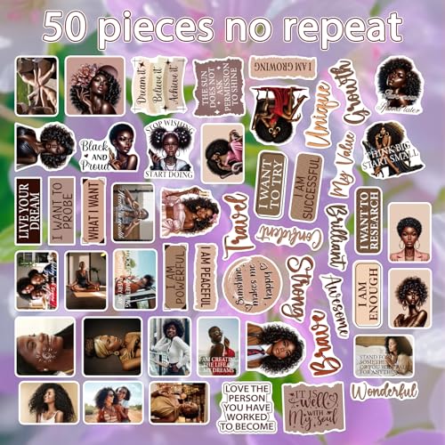 Black Women Stickers for Women - 50 Pcs Black Girl Water Bottle Stickers for Vision Board, Inspirational Waterproof Scrapbook Decals, Motivational Vinyl Sticker for Laptop Journaling - style: Black Girl Inspirational