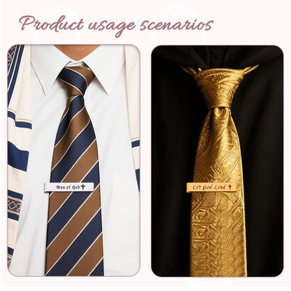 Man Of God Tie Clips 3 Set - Godfather Godson Christmas Engraved Gifts for Men Son Husband Dad Birthday Gifts from Wife - style: encouraging A set