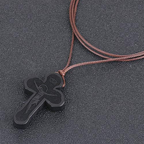 COTTVOTT Wood Orthodox Cross Pendant Necklace Christian Crucifix Necklace Prayer Jesus for Women Men - style: A-Black Color