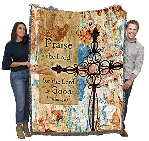 Pure Country Weavers Praise Crosses Blanket - Praise The Lord for The Lord is Good - Scriptures - Psalm 135:3 - Religious Gift Tapestry Throw Woven from Cotton - Made in the USA (72x54) - color: Psalm 135:3, size: 72" x 54"