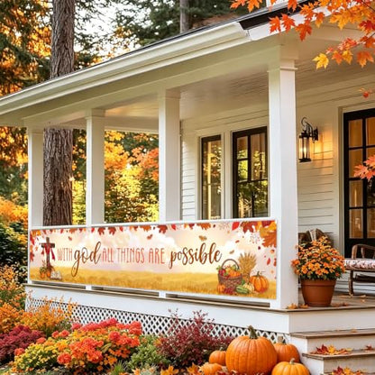 With God All Things Are Possible Fall Banner Christian Autumn Yard Decor - color: With God All Things Are Possible