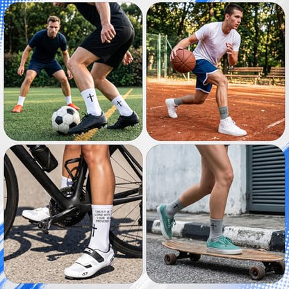 4 Pairs Christian Cross Socks Prayer Religious Socks - color: White, Gray