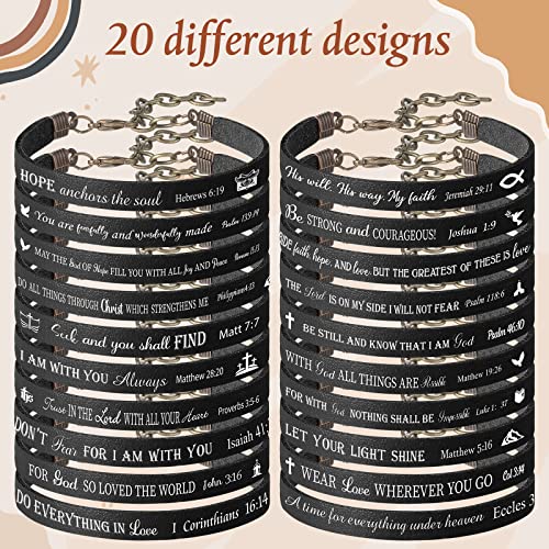 Jeyiour 20 Pcs Christian Leather Bracelets Bible Verse Quotes - color: Black