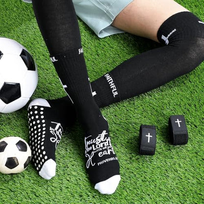 Glitopper 1 Set of Cross Socks Shin Guard Sleeves Shin Guard Straps with Bible Verse for Soccer Cup Soccer Party Favors Gifts Training Matches Basketball Football Grip Sports