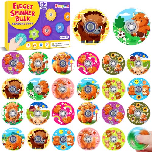 52 Pack Highland Cow Fidget Spinners Bulk Party Favors Classroom Prizes - color: Tl-sa-3-cow