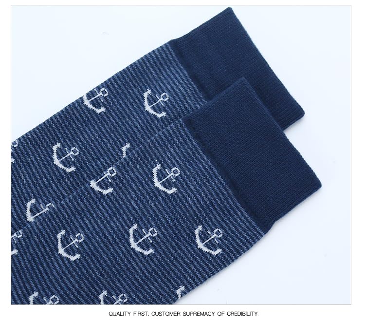 Men's Colorful Striped Dress Socks, 5-Pack Cotton, Sock Size 10-13 - color: Navy Blue Solid & Pattern Mix