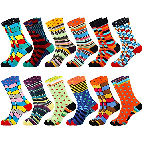 Jeasona Mens Socks Funny Fun Crazy Dress Crew Colorful Gifts for Men - color: Colorful Geometry 12 Pairs