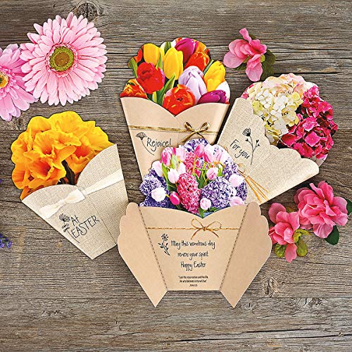 Current Die Cut Easter Bouquet Value Greeting Card Set - Value Pack of 8 Cards for Kids & Adults With White Envelopes, 4 Design Prints, Large 5" x 7" Greetings - color: Bouquet
