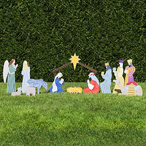 Complete Nativity Scene - 12 Weatherproof Nativity Set Figures for Outdoor Christmas Decoration - Easy to Assemble & Store - Standard, Colorful - color: Color, style: Standard