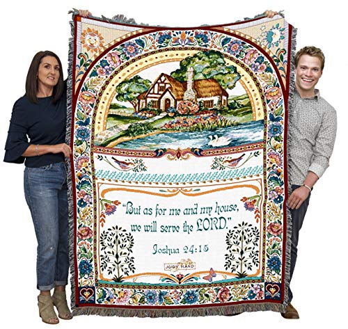 Pure Country Weavers We Will Serve The Lord Blanket by Judy Hand - Scriptures - Joshua 24:15 - Religious Gift Tapestry Throw Woven from Cotton - Made in the USA (72x54) - color: Joshua 24:15, size: 72" x 54"
