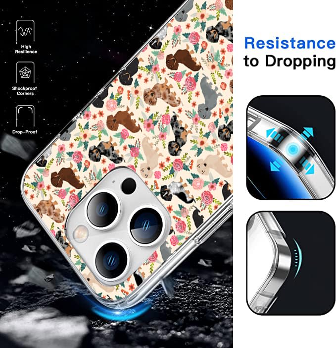 Compatible with iPhone 15 Pro Case, Cute Dog Funny Dachshunds Dog Florals iPhone Case Clear Shockproof Slim Soft TPU Protective Case - color: Pattern-15, size: iPhone 15 Pro (6.1 inch)