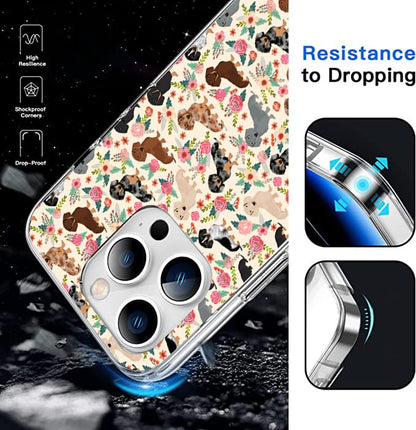 Compatible with iPhone 15 Pro Case, Cute Dog Funny Dachshunds Dog Florals iPhone Case Clear Shockproof Slim Soft TPU Protective Case - color: Pattern-15, size: iPhone 15 Pro (6.1 inch)