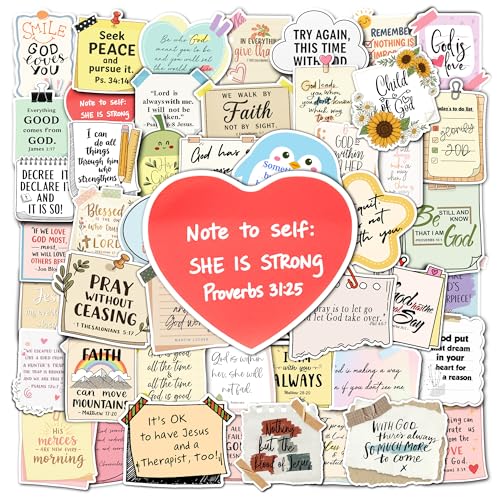 50 Pcs Christian Quotes Sticker Bible Verse Vinyl Stickers Waterproof Positive Decals for Water Bottle Vision Board Planner Notebook Luggage Phone Laptop Birthday Gifts for Women Mom Friends - color: Chritian Quotes