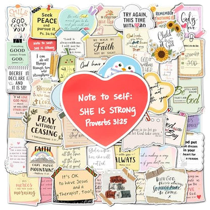 50 Pcs Christian Quotes Sticker Bible Verse Vinyl Stickers Waterproof Positive Decals for Water Bottle Vision Board Planner Notebook Luggage Phone Laptop Birthday Gifts for Women Mom Friends - color: Chritian Quotes