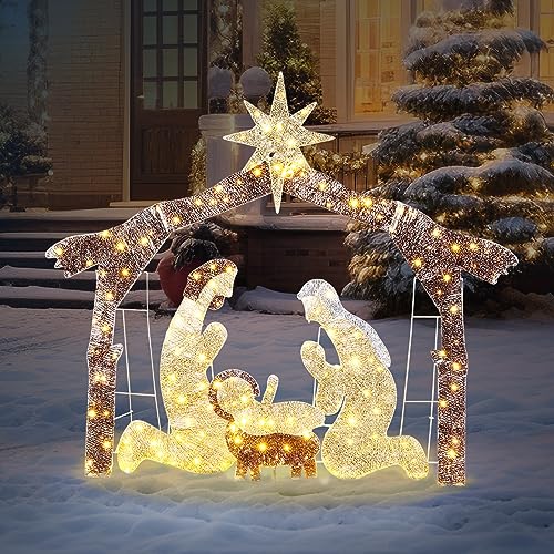 Karl Home 6 ft Lighted Nativity Scene, 190 LED Lights, Brown Roof - style: Nativity Scene-Brown Roof