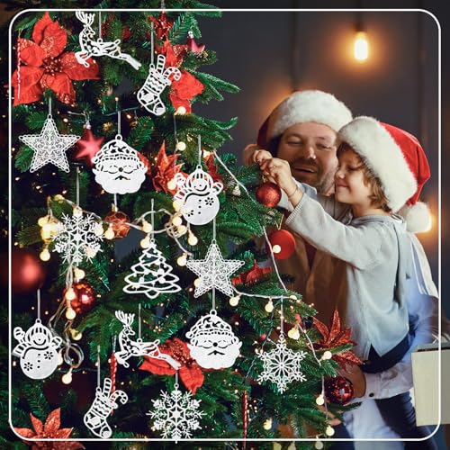 Lunmon 48 Pcs Crocheted Ornaments for Christmas Tree, 8 Styles, White - style: Mixed Christmas