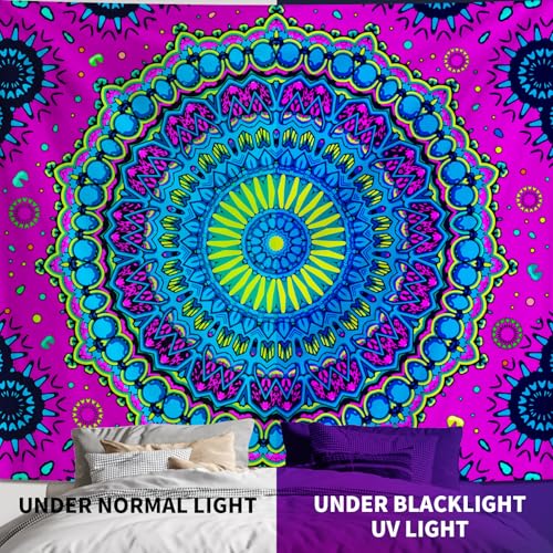 Apdidl Blacklight Mandala Tapestry for Bedroom, Black Light Boho UV Posters - color: Mandala Blacklight Tapestry, size: 60"L x 51"W
