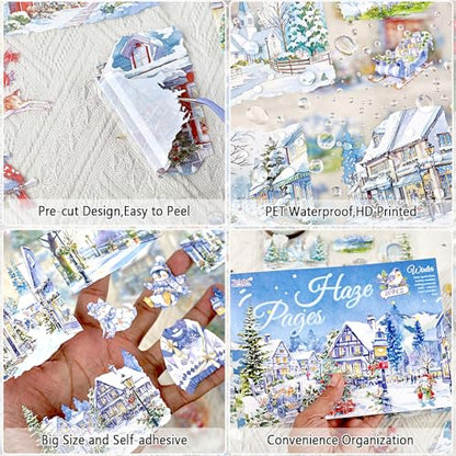 Winter Landscape PET Sticker Book, Diecut Stickers for Journaling - color: Misty Sleep Pages