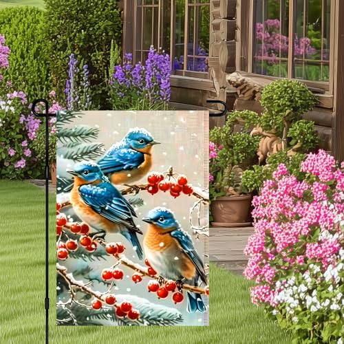 BlissYard Christmas Bluebird Garden Flag 12x18 Inch Polyester - color: Bluebird