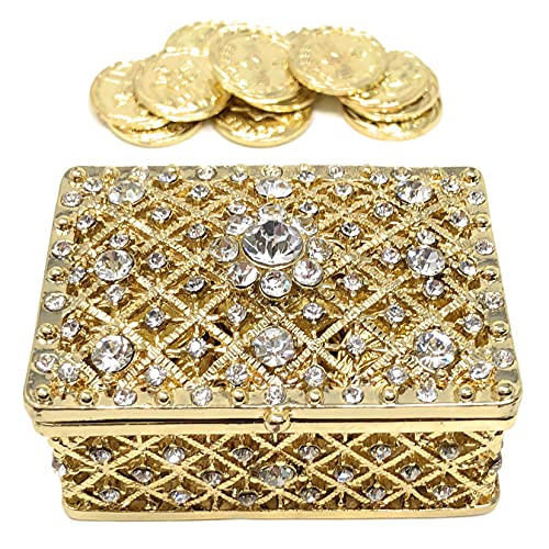 Wedding Unity Coins - Arras de Boda - Decorative Box with Rhinestone Crystals Keepsake 75 (Gold)