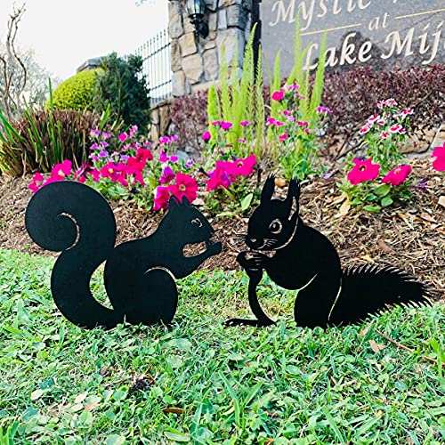 RealSteel Metal Garden Animal Statues & Lawn Ornaments, Bunny Rabbit & Squirrel Garden Stakes 5 Pack – Metal Yard Art Silhouettes for Front Yard, Flowerbed & Patio Decor – Rust Resistant Steel, Black