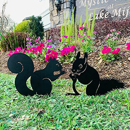 RealSteel Metal Garden Animal Statues & Lawn Ornaments, Bunny Rabbit & Squirrel Garden Stakes 5 Pack – Metal Yard Art Silhouettes for Front Yard, Flowerbed & Patio Decor – Rust Resistant Steel, Black