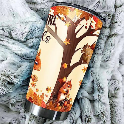 Personalized Squirrel Tumbler With Lid Custom Name Double Wall Vacuum Stainless Steel Travel Coffee Mug Insulated Cup Drinking Gifts Birthday For Kids Men Women - color: Squirrell