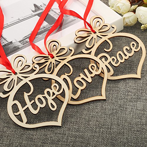 Bememo 18 Pcs Wooden Hollow Christmas Ornaments Religious Letter Decor