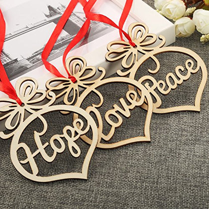 Bememo 18 Pcs Wooden Hollow Christmas Ornaments Religious Letter Decor