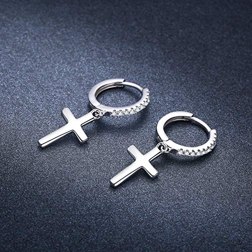 Cuoka 925 Sterling Silver Unisex Angel Wings,Cross Hoop Dangle Earrings - color: 16A-Cross Earrings(Silver)