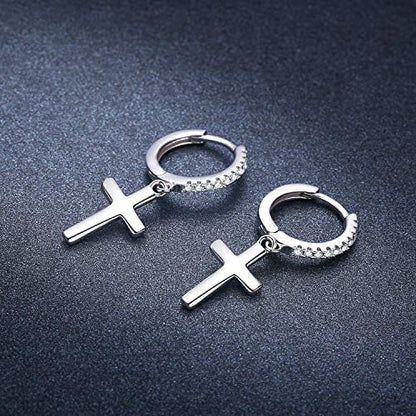 Cuoka 925 Sterling Silver Unisex Angel Wings,Cross Hoop Dangle Earrings - color: 16A-Cross Earrings(Silver)
