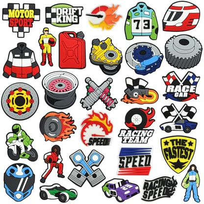 Cute Pins Bulk, Funny Lapel Badge Pins Rubber Brooch Pins for Backpacks, Hats, Bags - style: Racing car-30PCS