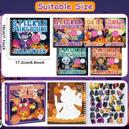 6 PCS Halloween Paint by Sticker Books for Kids Ages 4-8 Sticker by Number Books Activity Book for Kid Ages 3-5 Sticker Puzzle Book Craft Art Toddler Girl Gift with Pumpkin Ghost Monster 48 Pictures - style: Halloween