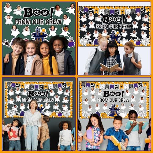 Halloween Ghost Bulletin Board Set Classroom Decorations Pumpkin Castle Paper Cutouts BOO Ghost Pattern Spider Web DIY Photos Bulletin Board Halloween Party Back to School Nursery Classroom Wall Decor - style: Ghost
