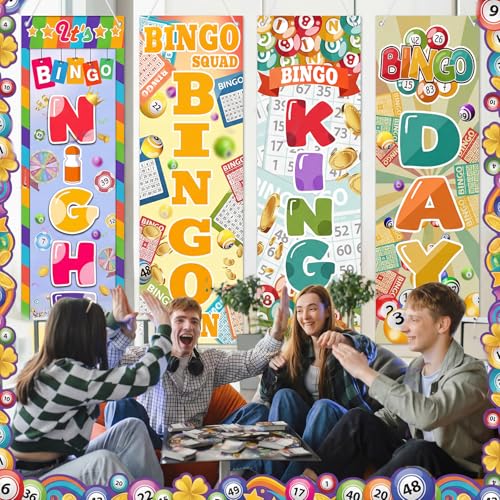 4 Pcs Bingo Night Banner 2 x 6 ft Bingo Birthday Party Decorations - style: Billiards