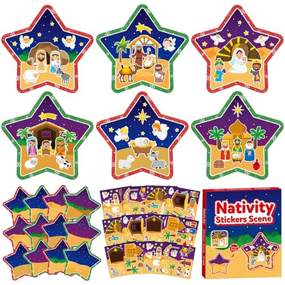 CY2SIDE Christmas Nativity Star Scene Sticker - 12 Set Jesus Birth Christian Sticker for School Reward, Make a Christmas Holy Night Stickers Scene for Classroom Activity Xmas Party Supplies - style: Nativity star