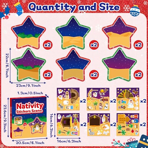 CY2SIDE Christmas Nativity Star Scene Sticker - 12 Set Jesus Birth Christian Sticker for School Reward, Make a Christmas Holy Night Stickers Scene for Classroom Activity Xmas Party Supplies - style: Nativity star