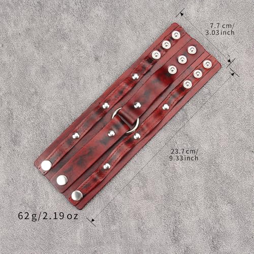 GelConnie Punk Leather Cuff Bracelet Adjustable Straps Wrap Bracelets Arm Armor Cuff Gothic Leather Wristbands for Men, Women - color: MLPB102-Red