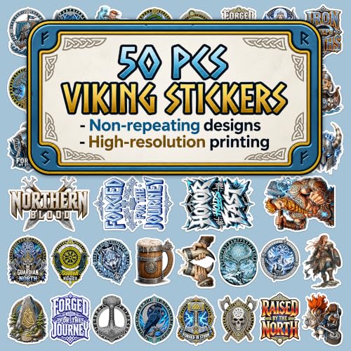 50 PCS Viking Legend Stickers Pack, Norse Rune Raven Wolf Knotwork - color: Viking Stickers